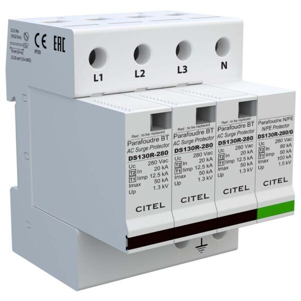 Chống Sét Lan Truyền 4P (3L+N) Type 1+2 mạng TT-TNS 50kA/P, DS134R-280/G