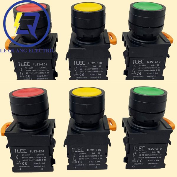 ILEC-IL22-BN-11R : Nút nhấn không đèn phi 22 màu đỏ Ilec IL22-BN-11R 1N0+1NC