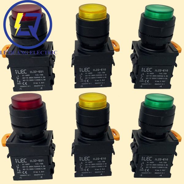 ILEC-IL22-BD-B10-Y : Nút nhấn có đèn phi 22 màu vàng Ilec IL22-BD-B10-Y 1NO 24V AC/DC